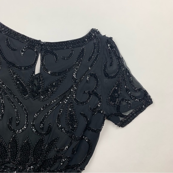 Vintage A.J. Bari Black Silk Beaded Bodysuit Top Sz 8 - Picture 8 of 9